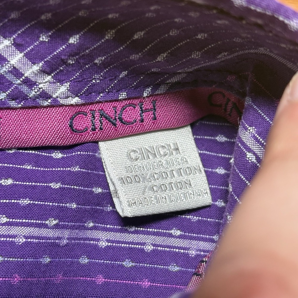 Cinch 100% Cotton Long Sleeve Purple Button L Country Western Cowboy Rockabilly - Picture 8 of 8